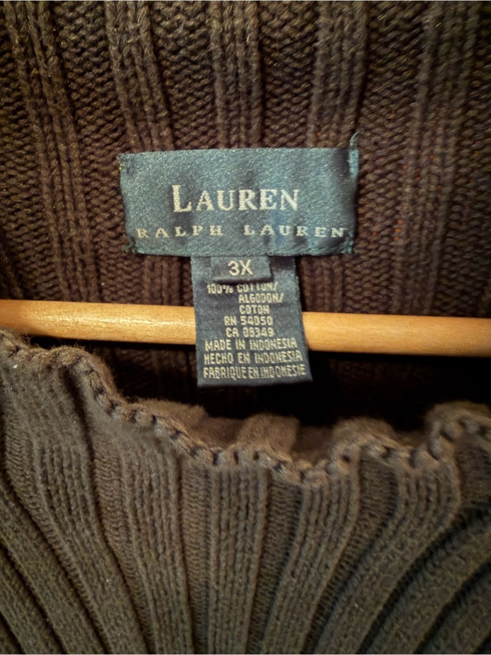 EUC Lauren Ralph Lauren Olive Green Ribbed Mock Neck Cotton Sweater Size 3X - Picture 2 of 8